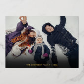 クリスマス スノーフレーク フォト スクリプト ゴールド 箔シーズンカード (正面)