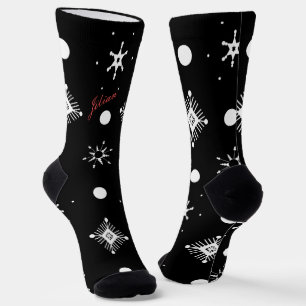 クリスマス スノーフレーク ブラック ホワイト スクリプト 名前 赤 ソックス