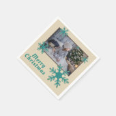 クリスマス スノーフレーク ホリデー フォト スタンダードカクテルナプキン (角)