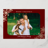 クリスマス スノーフレーク 角丸 フォト ローズゴールド 箔シーズンカード (正面)