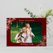 クリスマス スノーフレーク 角丸 フォト ローズゴールド 箔シーズンカード (立ち正面)