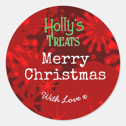 クリスマス スノーフレーク 赤ラベル ラウンドシール (正面)