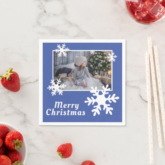 クリスマス スノーフレーク 青い 家族の写真 スタンダードカクテルナプキン (インサイチュ)