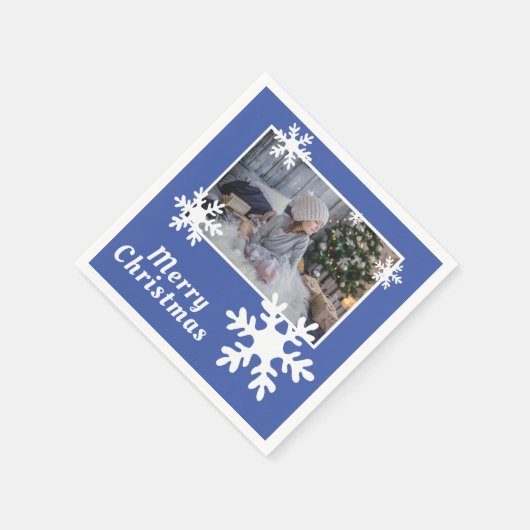 クリスマス スノーフレーク 青い 家族の写真 スタンダードカクテルナプキン (角)