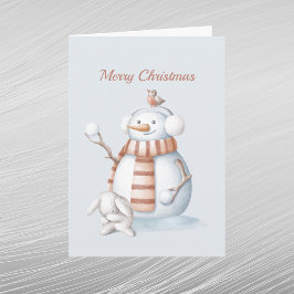 クリスマス スノーマン スノーボール うさぎ 水彩画