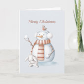 クリスマス スノーマン スノーボール うさぎ 水彩画 (正面)