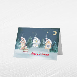 クリスマス スノーマン ハウス ウサギ 樹木 水彩画