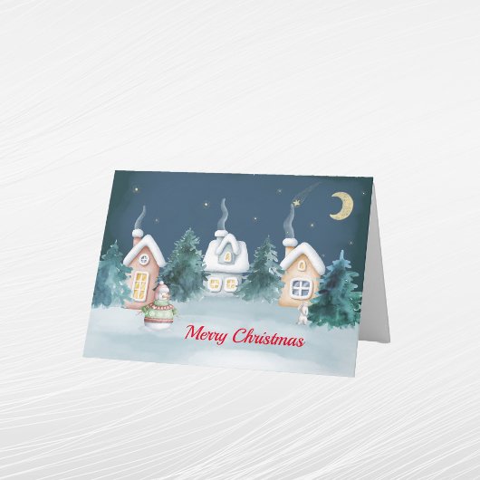 クリスマス スノーマン ハウス ウサギ 樹木 水彩画