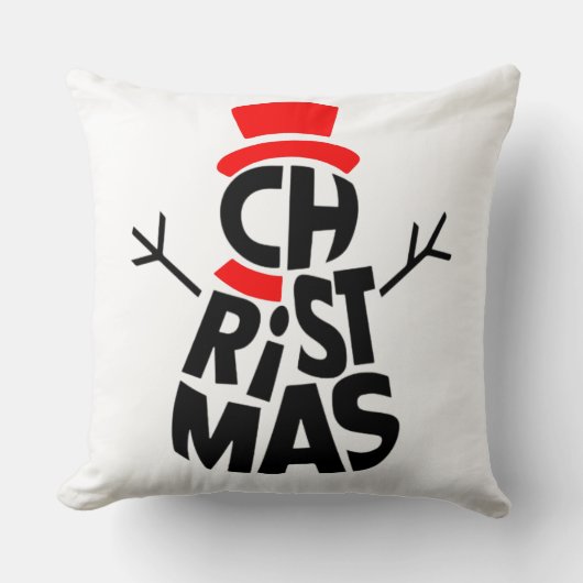クリスマス・スノーマン・ワードアート クッション (正面)