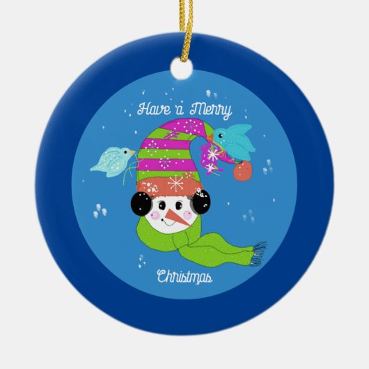 クリスマス スノーマン 陶器 オーナメント (正面)
