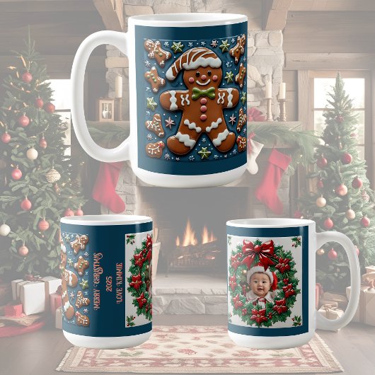 クリスマス+スノー+ジンジャーマン+カスタマイズ可能 コーヒーマグカップ