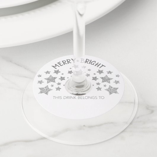 クリスマス スパークル スター メリー ブライト ファミリー ネーム ワイングラスタグ (クローズアップ)