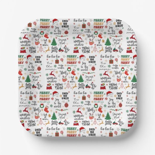 クリスマス・スピリット・ホリデー引用文&陽気なグラフィック ペーパープレート (正面)