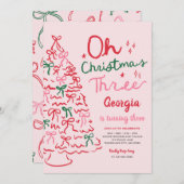 クリスマス・スリー・コケッティ 3歳の誕生日 招待状 (正面/裏面)
