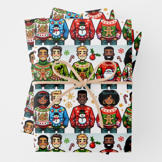 クリスマス・スワおもしろいイターを着ている人たち ラッピングペーパーシート (インサイチュ)