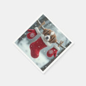 クリスマス・セント・ベルナルド・パピー赤いストッキング スタンダードカクテルナプキン (角)