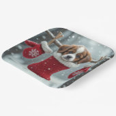 クリスマス・セント・ベルナルド・パピー赤いストッキング ペーパープレート (傾斜あり)