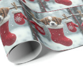 クリスマス・セント・ベルナルド・パピー赤いストッキング ラッピングペーパー (ロールコーナー)
