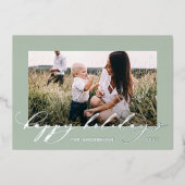 クリスマス・セージ・グリーン1写真植物台本 箔シーズンカード (正面)