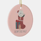 クリスマス・ソックスのかわいい白猫 セラミックオーナメント (右)