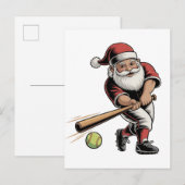クリスマス ソフトボール プレイング サンタ クロース スポーツ インビテーションポストカード (正面/裏面)