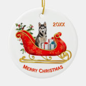 クリスマス・ソリ シベリアン・ハスキー セラミックオーナメント (正面)