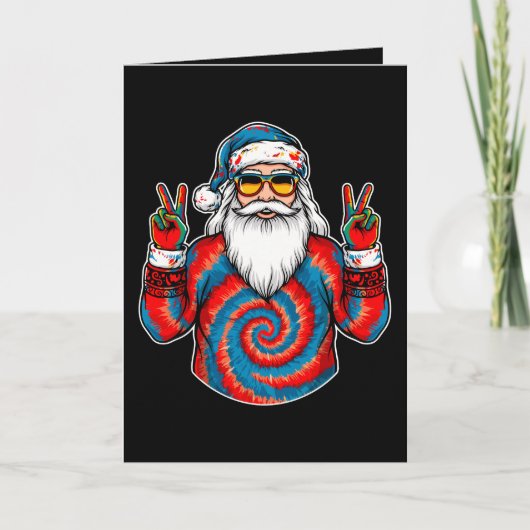 クリスマス タイダイ サンタ ピースサイン サングラス クリスマス カード (正面)