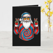 クリスマス タイダイ サンタ ピースサイン サングラス クリスマス カード (黄色い花)