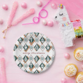 クリスマス タイポグラフィー 赤 緑 スノーフレーク ペーパープレート (パーティー)