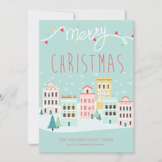 クリスマス タウン シーンの写真ホリデー カード (正面)