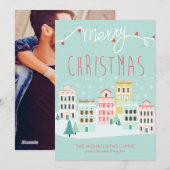 クリスマス タウン シーンの写真ホリデー カード (正面/裏面)