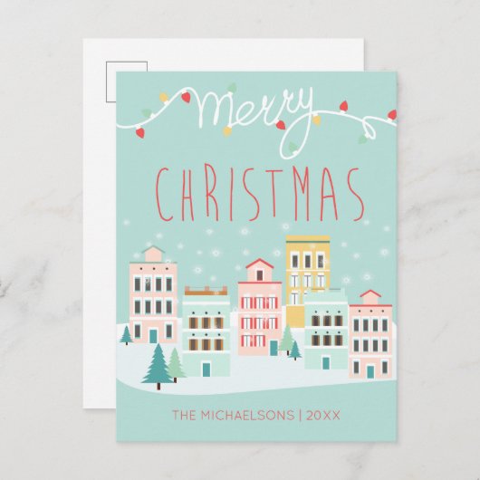 クリスマス タウン シーンの写真ホリデー カード (正面/裏面)