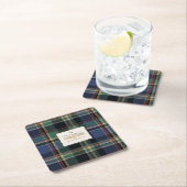 クリスマス タルタン ネイビーブルー グリーン ID1141B スクエアペーパーコースター (インサイチュ)