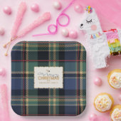 クリスマス タータンチェック ネイビーブルー グリーン ID1141B ペーパープレート (パーティー)