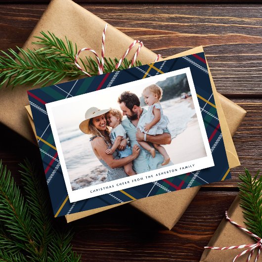 クリスマス・タータンチェック ネイビー 写真1枚 シーズンカード
