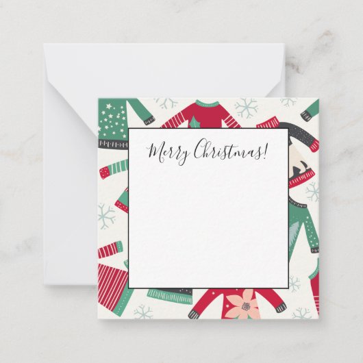 クリスマス  ダサいニット セーター ホリデー パターン 緑 赤 ノートカード (正面)