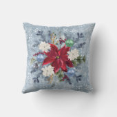 クリスマス ダスティーブルー ポインセチア フラワーブーケ クッション (裏面)