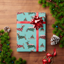 クリスマス・ダックスフント着セーター&サンタハット ラッピングペーパー