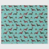 クリスマス・ダックスフント着セーター&サンタハット ラッピングペーパー (フラット)