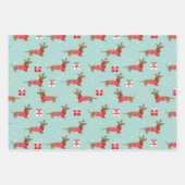 クリスマス ダックスフント ラッピングペーパー 3枚セット ラッピングペーパーシート (正面)