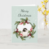 クリスマス チカディー 鳥 水彩画 自然アート カード (黄色い花)