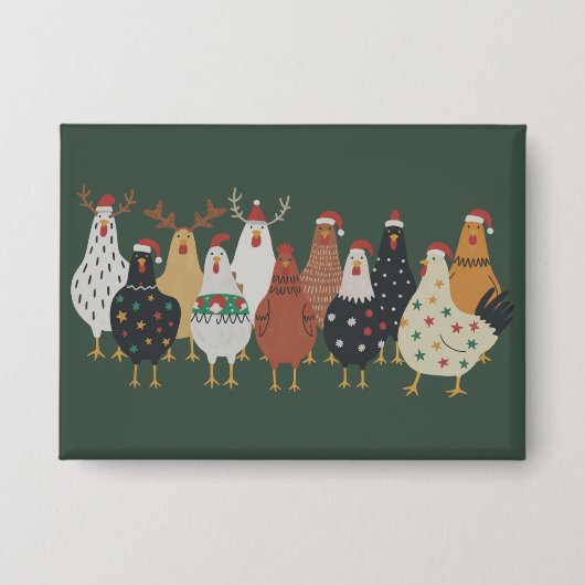 クリスマス チキン ファーム ライト 動物好き ギフト 缶バッジ (正面)
