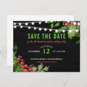 クリスマス·チャルクボードが日付のホリー·葉を救う 案内ポストカード (正面/裏面)