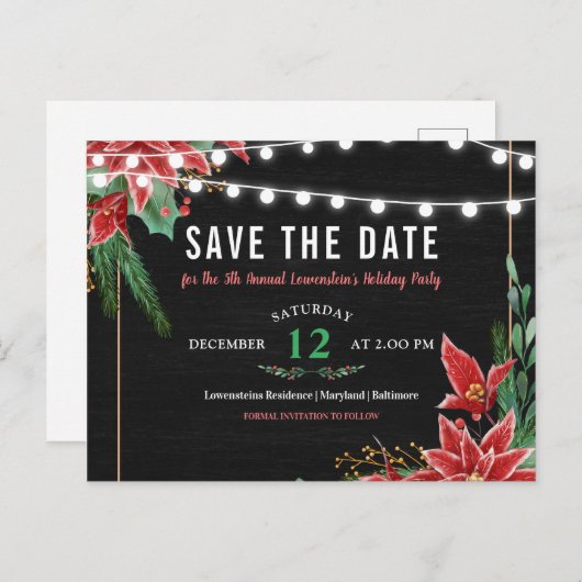 クリスマス·チャルクボードが日付を守る 案内ポストカード (正面/裏面)