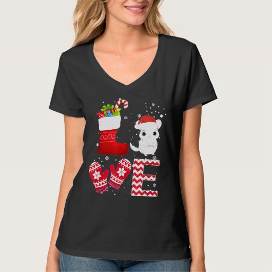 クリスマス チンチラ好き S チンチラ Tシャツ (正面)