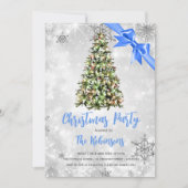 クリスマス |ツリー素朴&ブルーリボンホリデーグラム 招待状 (正面)