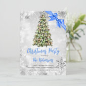 クリスマス |ツリー素朴&ブルーリボンホリデーグラム 招待状 (スタンド正面)