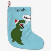 クリスマス・ティラノサウルスのレックスのパーソナライズ スモールクリスマスストッキング (正面)