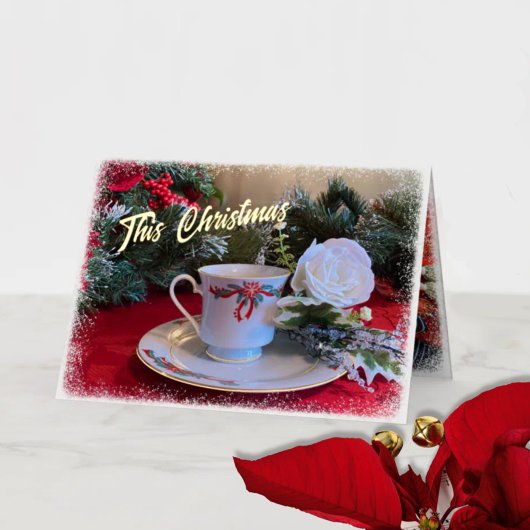 クリスマス ティー フォイル 写真折りカード 箔グリーティングカード