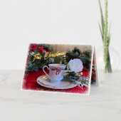 クリスマス ティー フォイル 写真折りカード 箔グリーティングカード (正面)